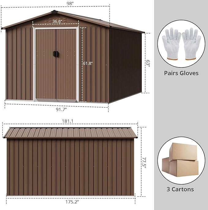 8X15 Ft Outdoor Metal Storage Shed with Roof, Weatherproof Steel Tool Shed with Lockable Door for Lawn Mower, Bike & Garden Equipment Storage