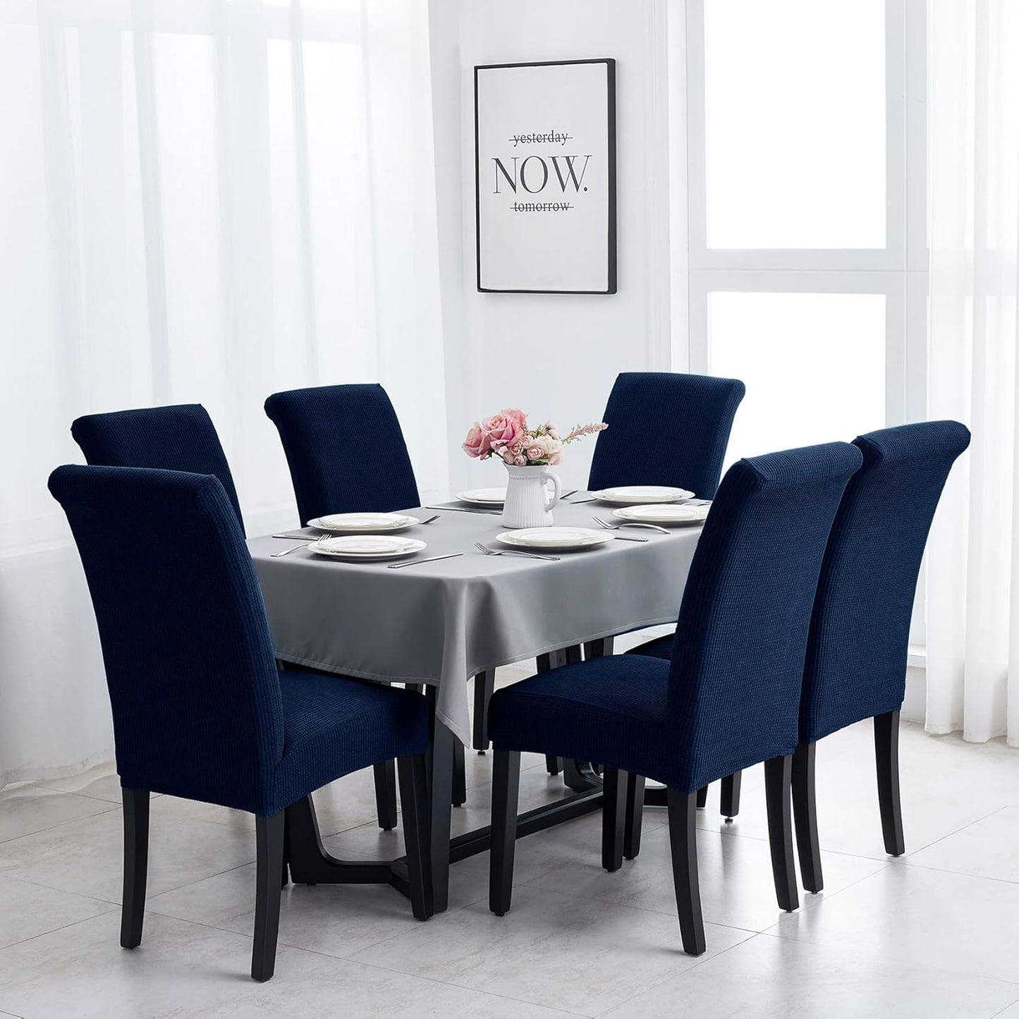 Joccun Chair Covers for Dining Room Set of 6,Dining Chair Slipcovers Stretch Dining Room Chair Covers Seat Protector,Washable Parsons Chair Cover for Home,Hotel,Banquet(Navy,6 Pack)