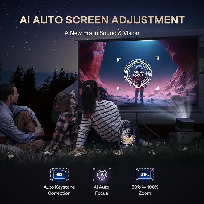 3-in-1 Projector 4K Supported, AURZEN BOOM 3 Smart Projector with WiFi and Bluetooth, 3D DoIby Audio & 36W Speakers, Auto Focus & Keystone, Netflix Official 500 ANSI Home Outdoor proyector, Black