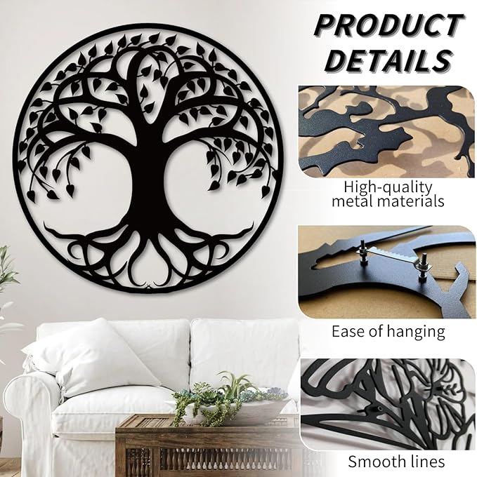Tree of Life Wall Art,Metal Tree Wall Decorations for Living,Dining Roo,Tree of Life Metal Wall Art(39"×39", Style 5)