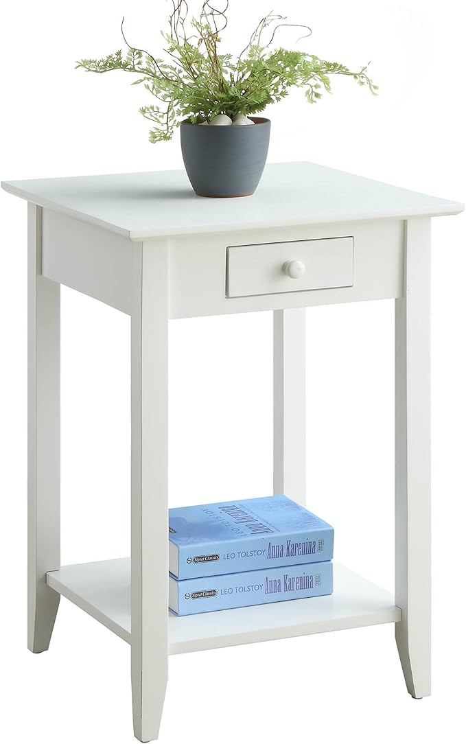 Convenience Concepts American Heritage End Table with Drawer and Shelf, White