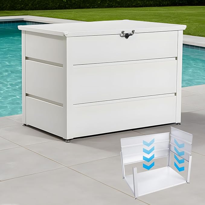 Quictent 150 Gallon Metal Deck Box, 20-Min Install, No Screws, 9X Faster Than Screwed, Waterproof Weather-Resistant Storage Bin, 660LBS Capacity for Patio/Garden/Poolside,