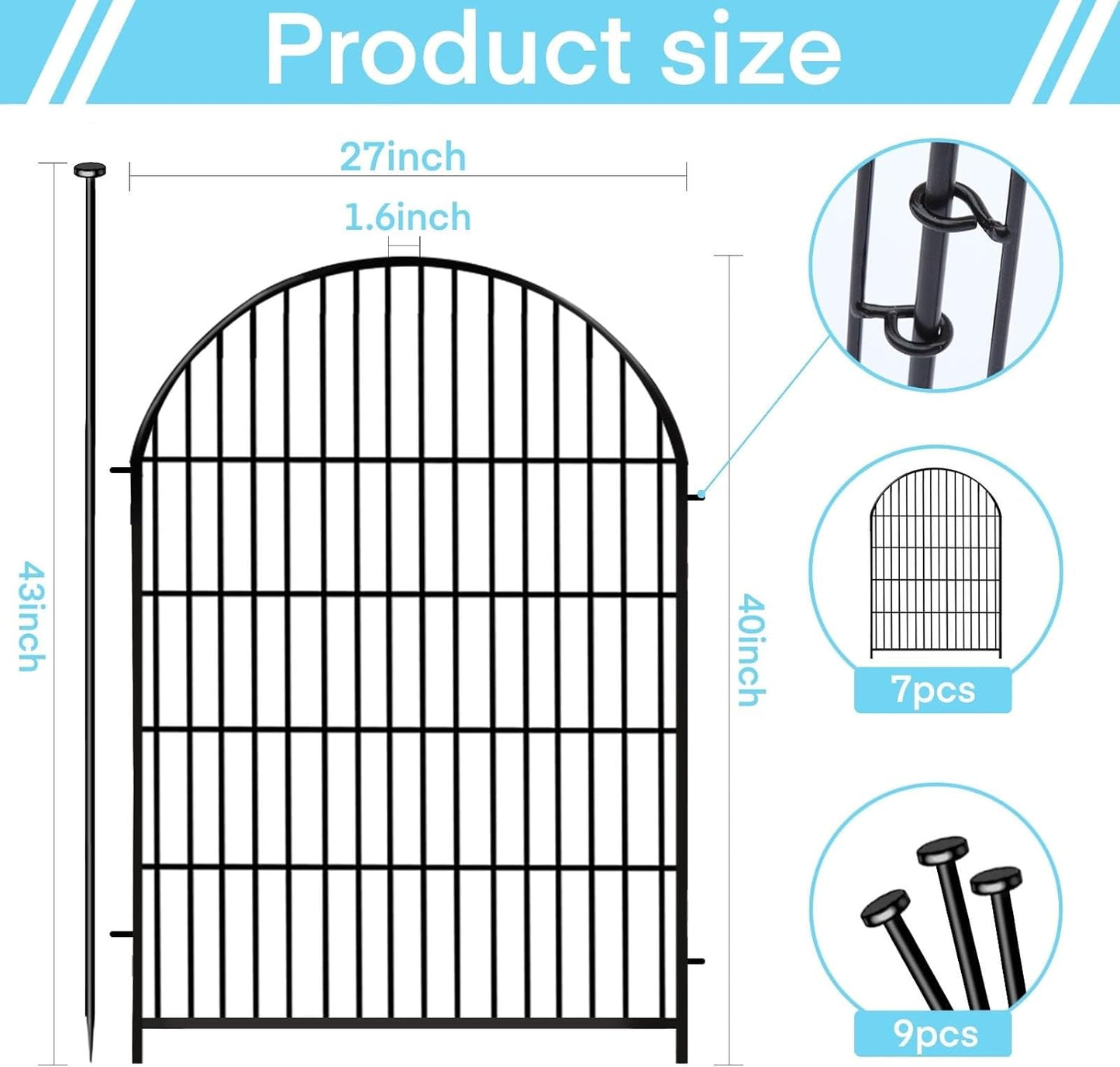 Tall Garden Fence with Gate 40 in(H)x17.5 Ft(L), 8 Panels Fence for Dogs Outside, No Dig Animal Barrier Garden Fencing,Rustproof Metal Wire Temporary Rabbit Dog Fences for Yard Patio Outdoor