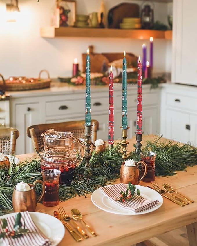 Christmas Taper Candles Red Taper Candles Candlestick Christmas Party Gift Winter Holiday Dinner Table Decorations,10inch,Set of 2,CHC