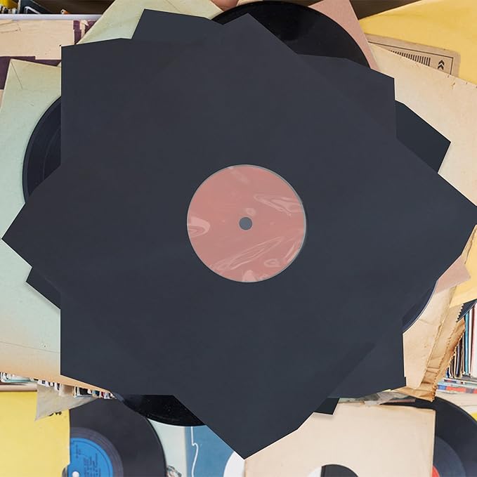 YVW 25Pcs Vinyl Record Inner Sleeves, Black Kraft Paper Record Sleeve with Poly Lined for 12" Records, Corner Cut Design, Acid Free Vinyl Record Album Covers LP Jacket Protective