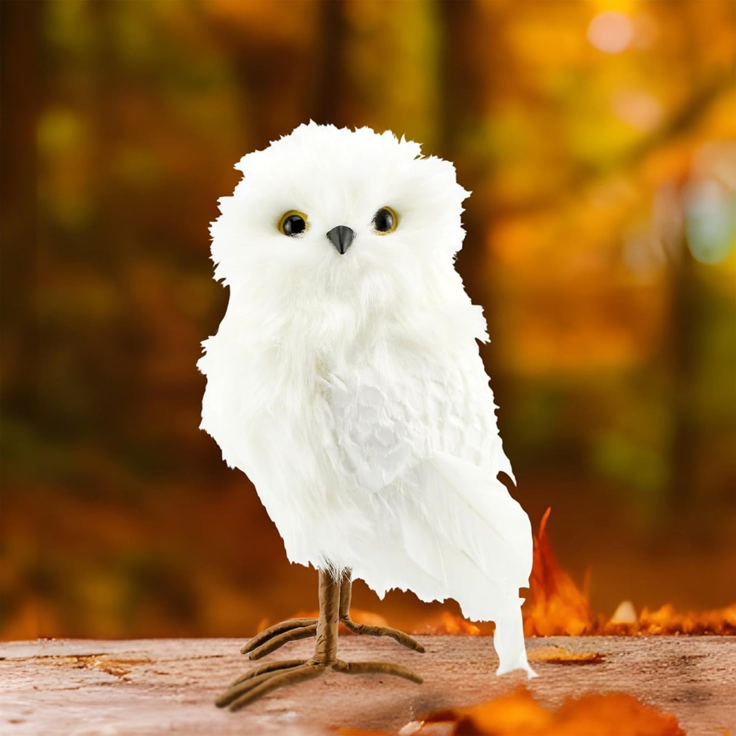 Fake Stuffed Owl Figure, 11-Inch Tall Bird for Craft, Halloween Prop or Christmas Tree Topper Use