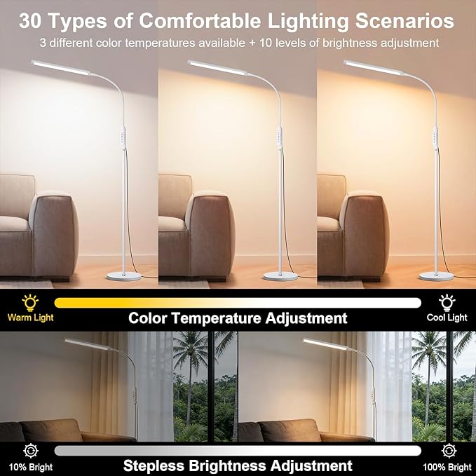 Bright LED Floor Lamps Touch and Remote Dimming for Eyelash Extension Tattoo Manicure Craft Drawing Makeup Living Room Bedroom Office Adjustable Gooseneck Standing Reading Lights esthetician lash lamp