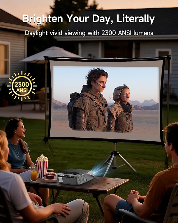 Smart 4K Projector Movie Gaming Karaoke TV, 2300 ANSI High Brightness Ultra HD Proyector Indoor Daylight, NFC, Auto Focus, WiFi 6, Bluetooth, DSP Audio, HDMI, Outdoor Home Theater/Bright Room, 2025
