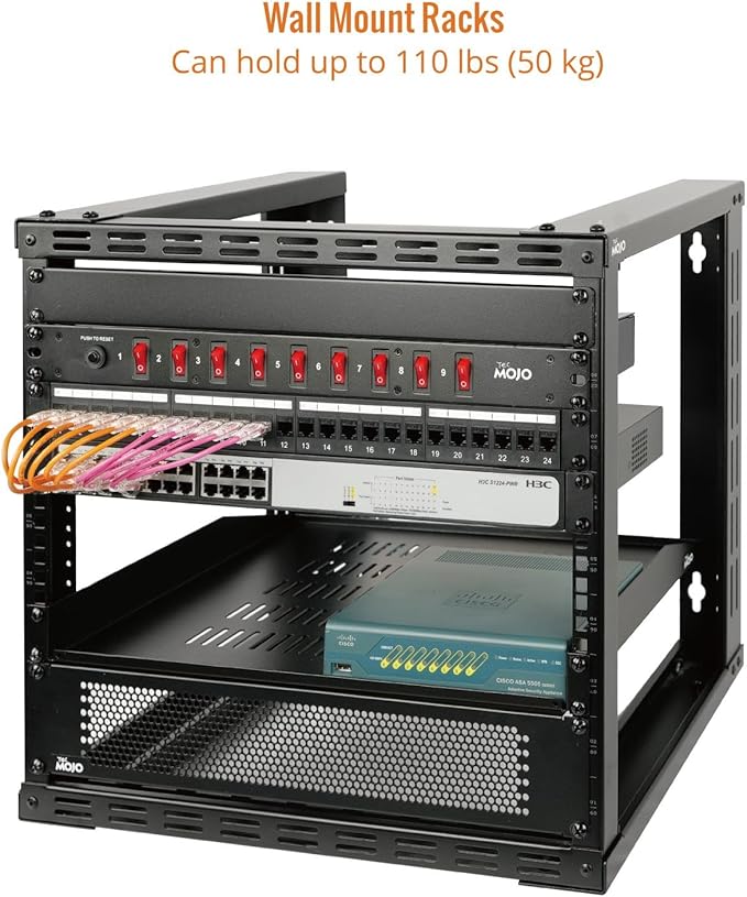 Tecmojo 15U Wall Mount Rack, Wall Mount Network Rack 15.8in Depth, Open Frame Server Rack for 19in IT/AV/Data/Home Equipment, Black