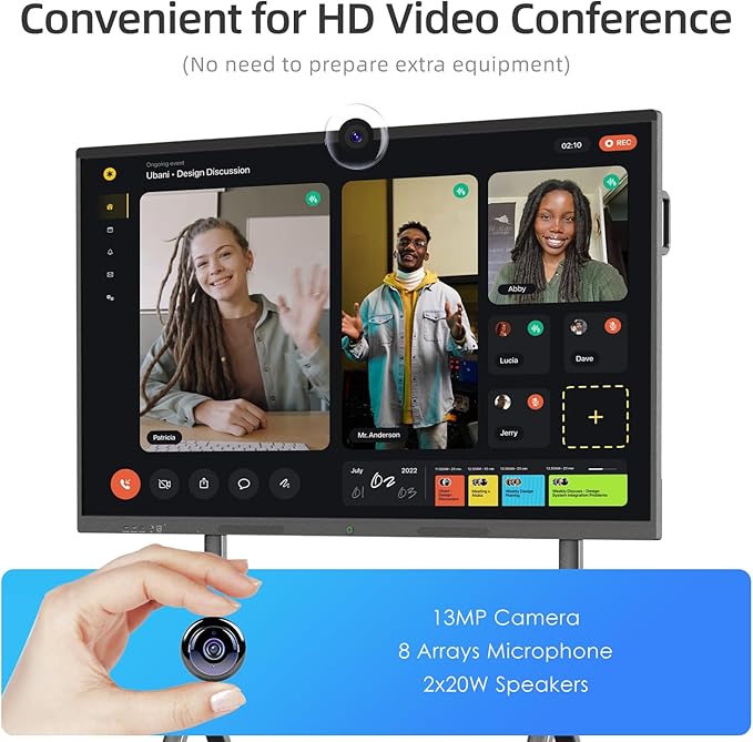 85" Smart Board, 4K UHD Interactive Board, 20-Point Touch, Android 13, 8GB & 128GB, Screen Sharing, Bluetooth/WiFi/HDMI, All-in-One Meeting & Education Solution (Wall Mount Included)
