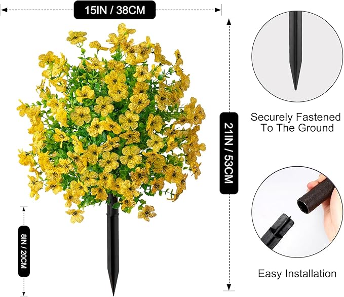 2Pcs 21" Artificial Boxwood Topiary Ball with Flowers Plants with Ground Spikes for Outdoor UV Resistant Realistic Fake Bushes Plants for Garden Yard Front Porch Patio Decor (Violet Yellow)