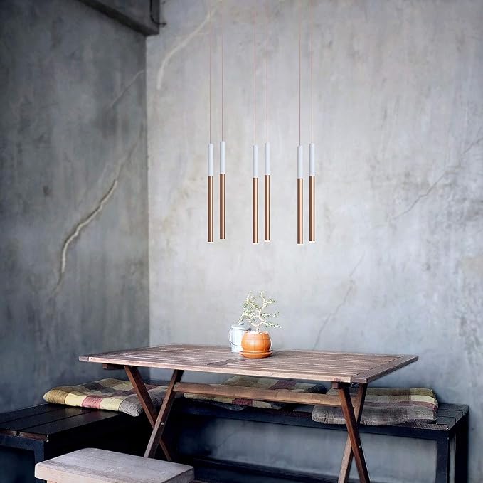 ALTAIR 6 Mini Pendant Lighting White-Copper - LED Hanging Light Fixture for Kitchen Island, Bar, Foyer - Cluster Pendants - Dimmable, Adjustable Wire, Lamp Bulb Included