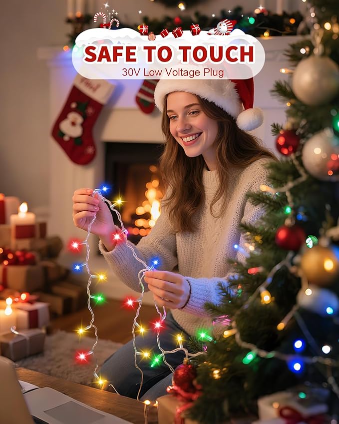 Christmas Lights String Outdoor Indoor,Xmas Tree Decorations Lights,Plug in Twinkle Fairy Light with Remote Timer for Room Yard Holiday Party Wedding Camping Decor (Multicolor, 108FT 300 LED)