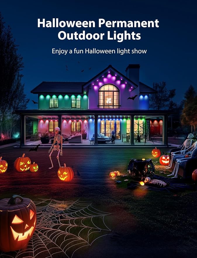 Permanent Outdoor Lights, 200ft Smart IC+RGB Outdoor Christmas Lights with 144 LED, IP67 Waterproof LED Eaves Lighting with DIY Scene Modes for Halloween Holiday Decor, Work with App Remote, Alexa