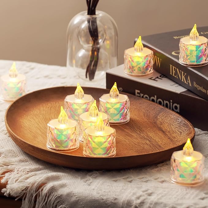 24 Pack Battery Operated LED Tea Light Candles Flameless Safe Simulated Fire Halloween/Christmas Party Decoration Wedding Table Lights Desktop Mood Lights