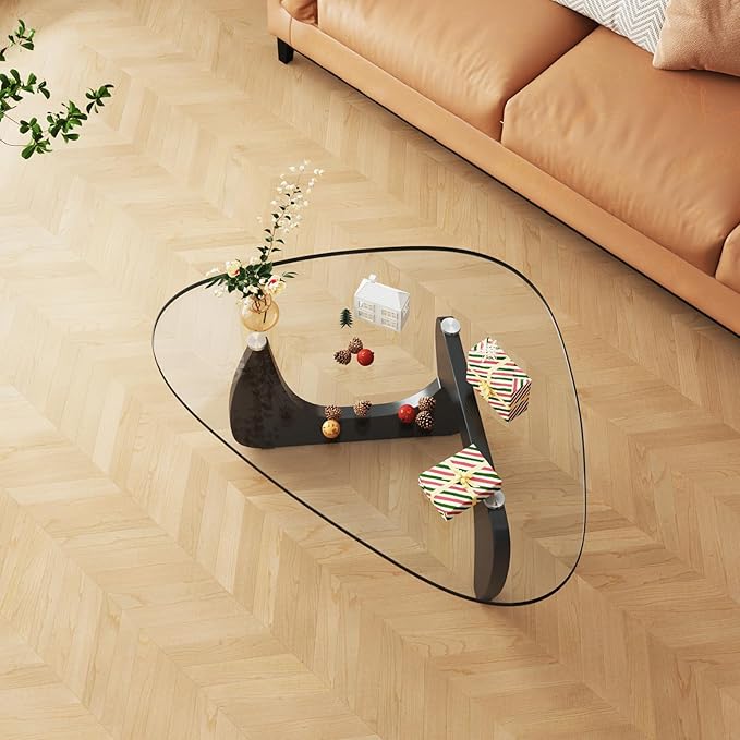 Coffee Tables Glass Small Farmhouse Coffee Table Mid-Century Modern Wood Center Table for Living Room, Black Transparent, 36 Inch