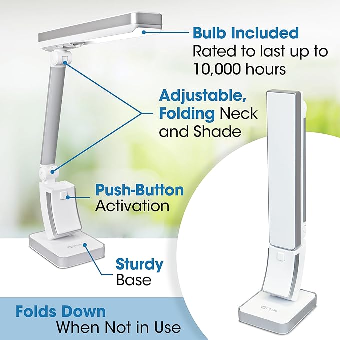OttLite 13W Slimline Desk Lamp - Home, Office, Bedroom, or Reading (White)