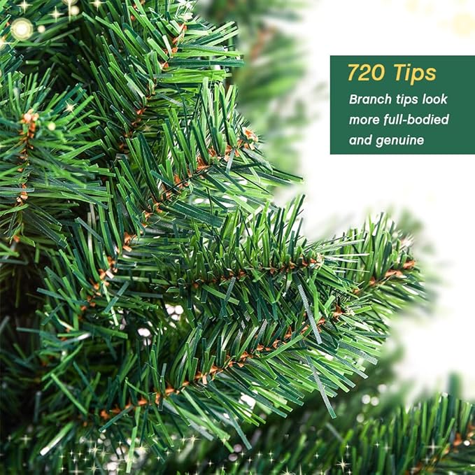 PLKO 6FT Artificial Holiday Christmas Tree，Artificial Christmas Tree Xmas Pine Tree with Stand and Soft Green Branch for Holiday Indoor Outdoor,720Tips(Green)
