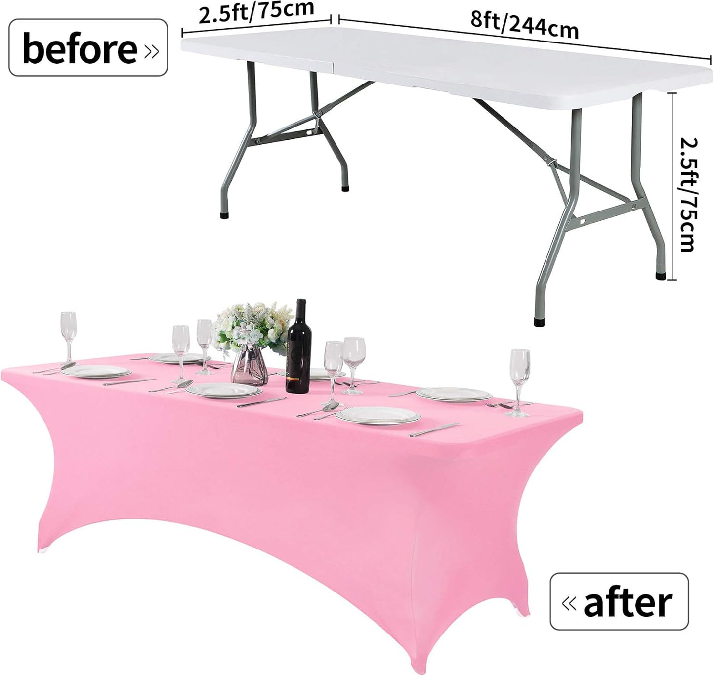 Spandex Table Cover for 8FT or 4ft or 6ft Table Universal Fitted Stretch Tablecloth for Party, Banquet, Wedding and Events-Pink