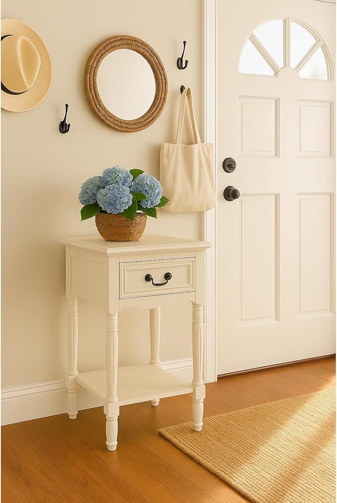 Urban Designs Wooden Accent Table/Nightstand with Drawer and Bottom Shelf – 29" H, 16" L x 16" W - White
