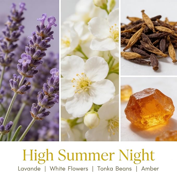 HomeLights High Summer Night Scented Candles | 34oz Soy Candles Industrial Chic 3-Wick Large Candle Jars | Ideal Candle Gifts for Events, Home Decor Stress, Relief & Relaxation