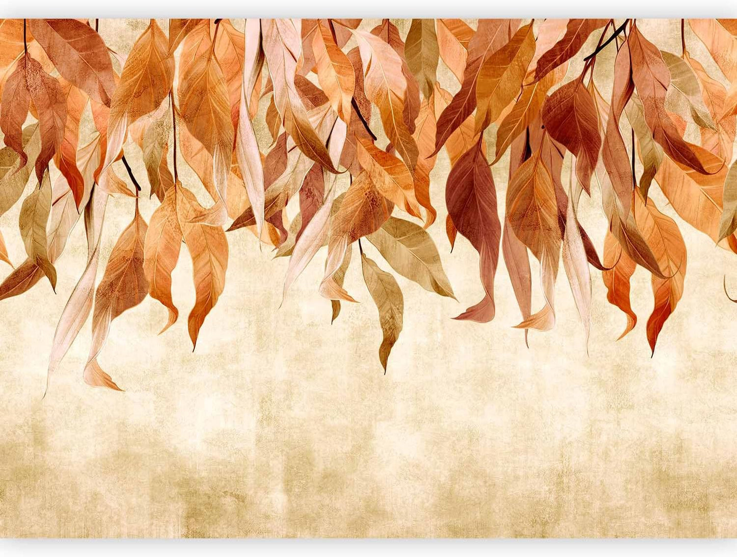 artgeist Wall Mural Hanging Leaves 96x69 in - Peel and Stick Self-Adhesive Wallpaper Removable Large Sticker Foil Wall Decor Print Picture Design Nature Botanical Concrete Orange b-C-10146-a-c