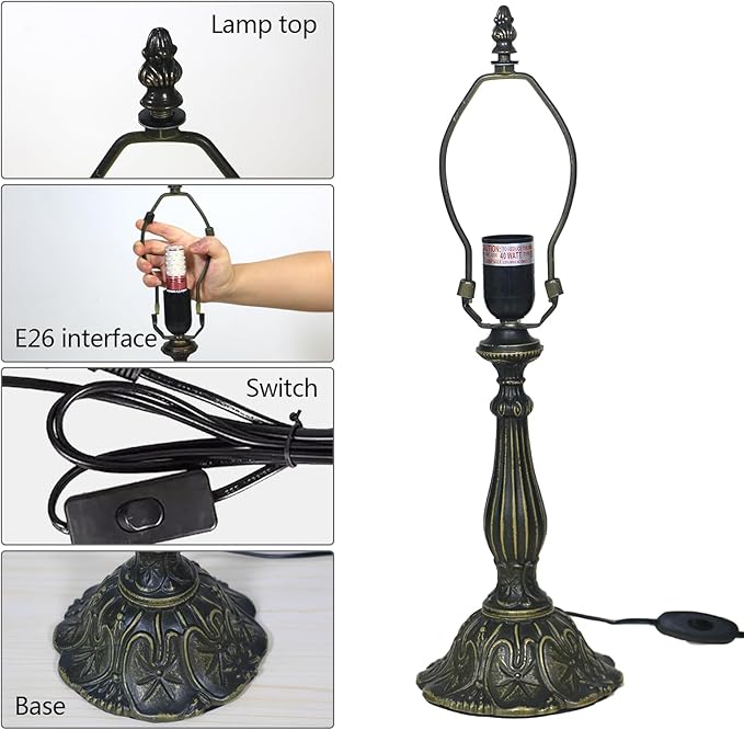Tiffany Style Stained Glass Lamp 12 Inches Vintage Table Lamp for Desk Bedroom, Bedside Und Reading Desk Light, Led Bulb Included