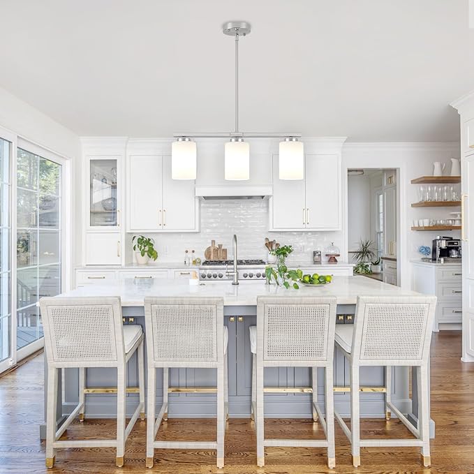 3-Light Kitchen Island Lighting, Brushed Nickel Dining Room Light Fixtures Over Table, Modern Farmhouse Chandeliers with Milky Glass Shade Pendant Light for Dining Room Kitchen Island