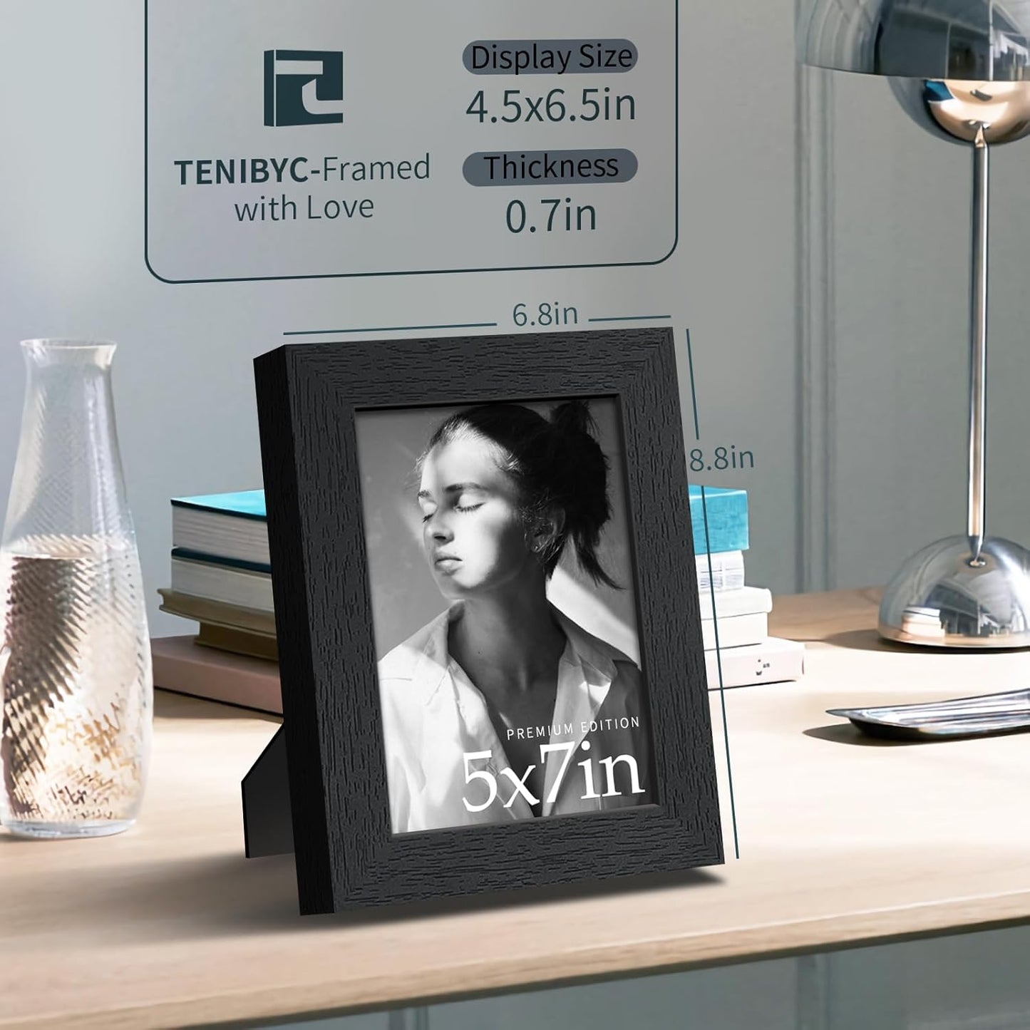 5x7 Picture Frame 3 Pack - Black Woodgrain, Solid Wood & HD Tempered Glass, Table Display or Wall Hanging