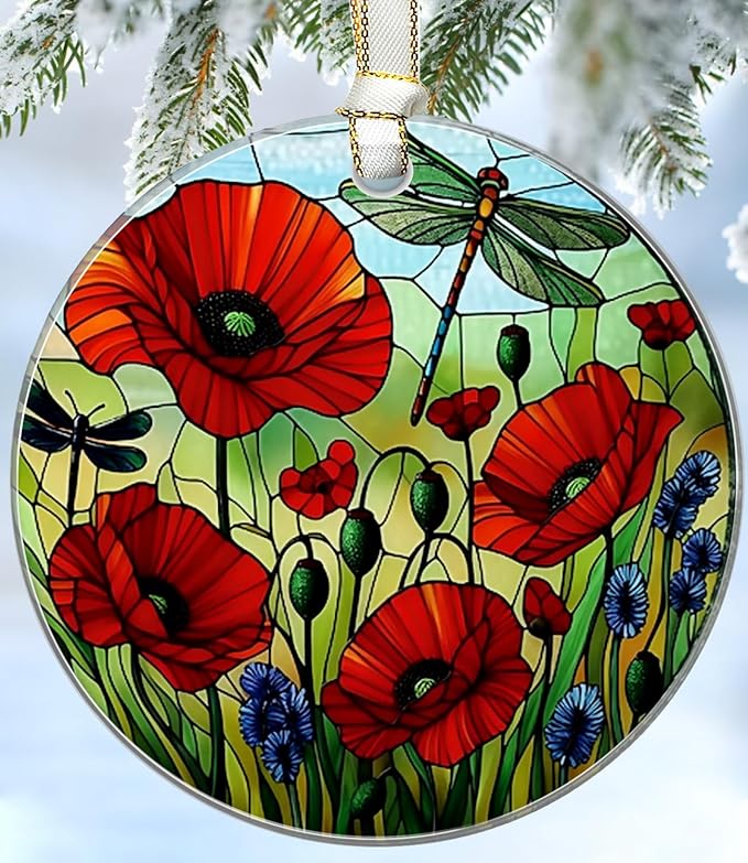 Dragonfly Christmas Ornaments 2025, Stained Glass Christmas Tree Decorations, Exchange for Women, Men, Collectible Dated Year Ornaments for Tree - Glass Hanging Ornament