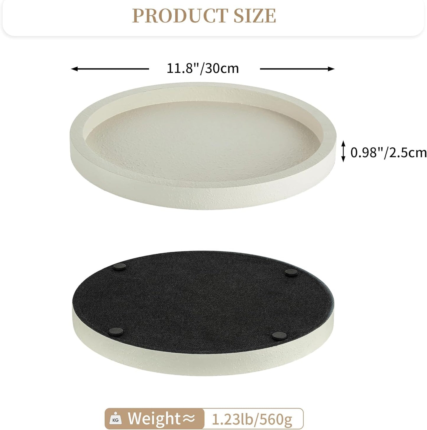 Hanobe Decorative Tray for Coffee Table: Round Ottoman Tray for Living Room 12" Modern Dining Table Organizer Decor Dresser Display Entryway Countertop Cream White