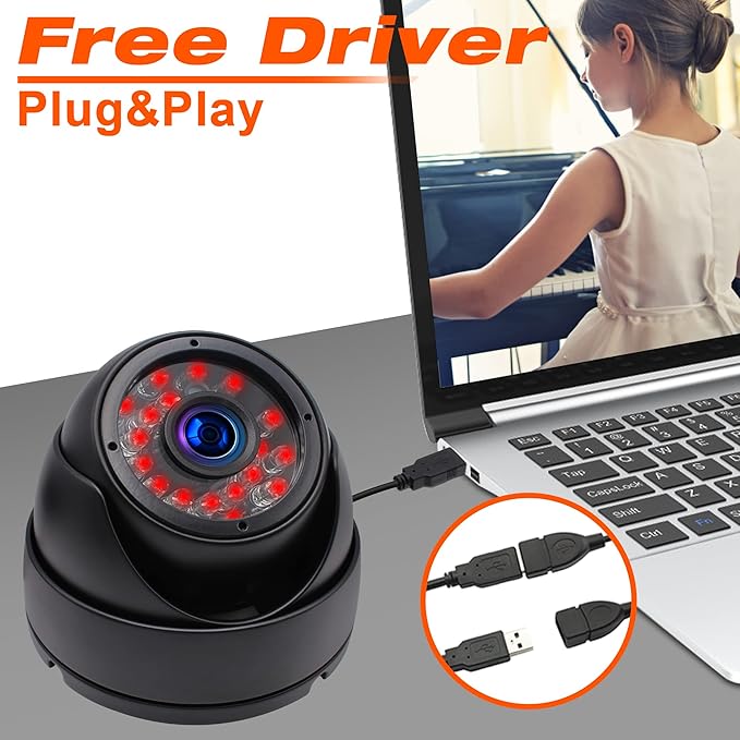 MMlove USB Dome Camera 720P 30FPS Waterproof Night Vision Camera with IR Cut & IR LED,USB Surveillance Security Camera Plug&Play Outdoor/Indoor Metal Housing PC Webcam