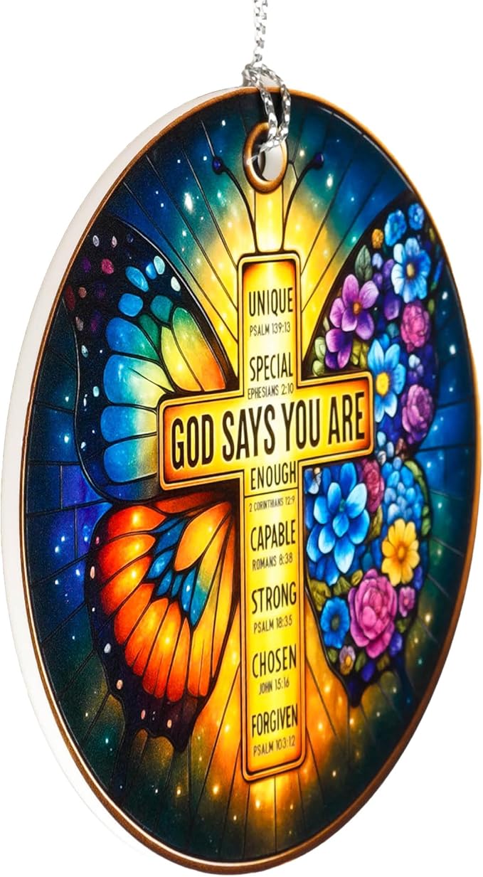 Christian Gifts for Women Faith - You are Xmas Hanging Ornaments - Butterfly Cross Ornament - Catholic - Religious - Spiritual Gift for Her Wife Ladies Queen