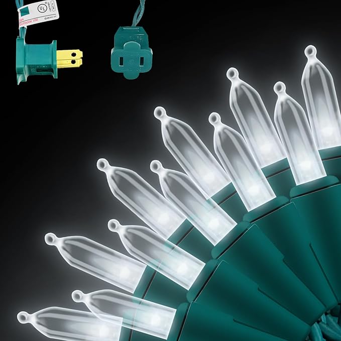 150 LED Cool White Christmas String Lights, 50 FT Green Wire, UL Certified Connectable, Xmas Lights Outdoor or Indoor