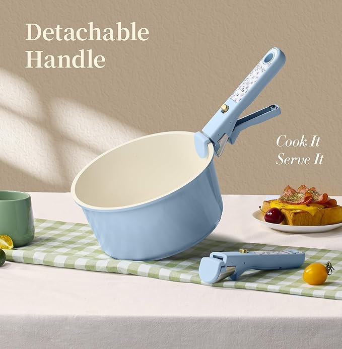 CAROTE 15Pcs Ceramic Cookware Set, Pots and Pans Set Non Stick, Kitchen Cooking Set with Detachable Handle, Non Toxic Induction Cookware, Dishwasher/Oven Safe