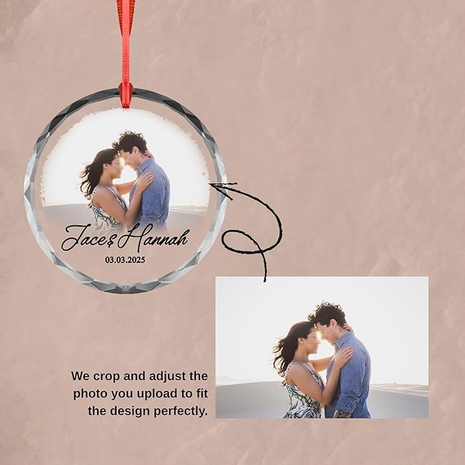 Custom Couple Photo Ornament – Personalized Names & Date Keepsake – Acrylic or Glass Wedding Ornament – Engagement