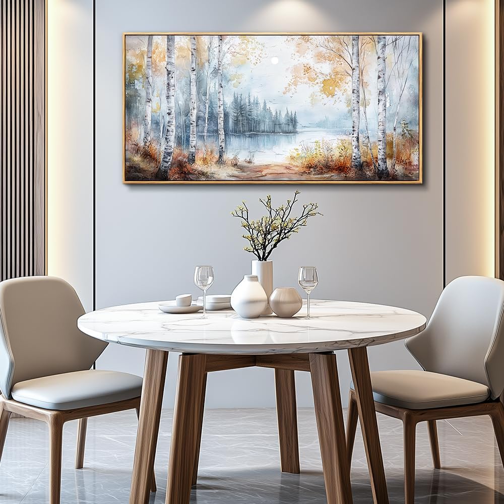PHAOHUAXM Canvas Wall Art For Living Room Wall Decoration For Bedroom Office Decoration Trees Forest Landscape Painting Lake view Mural Modern Aesthetic Room Home Decor Artwork Wood Framed 20x40 In