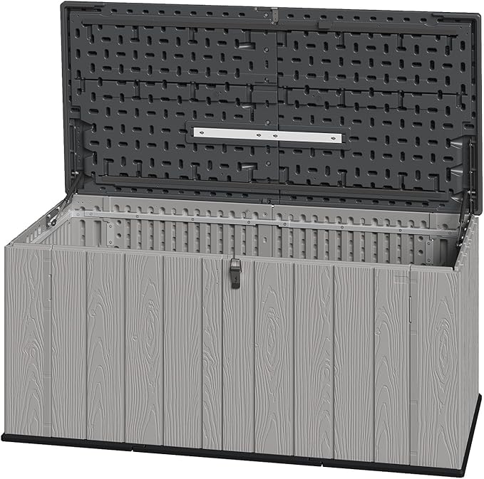Aoxun 157 Gallon Outdoor Deck Box, Large Resin Storage Box with Lid, Waterproof & UV-Resistant Patio Storage for Cushions, Garden Tools, and Pool Accessories (Grey)
