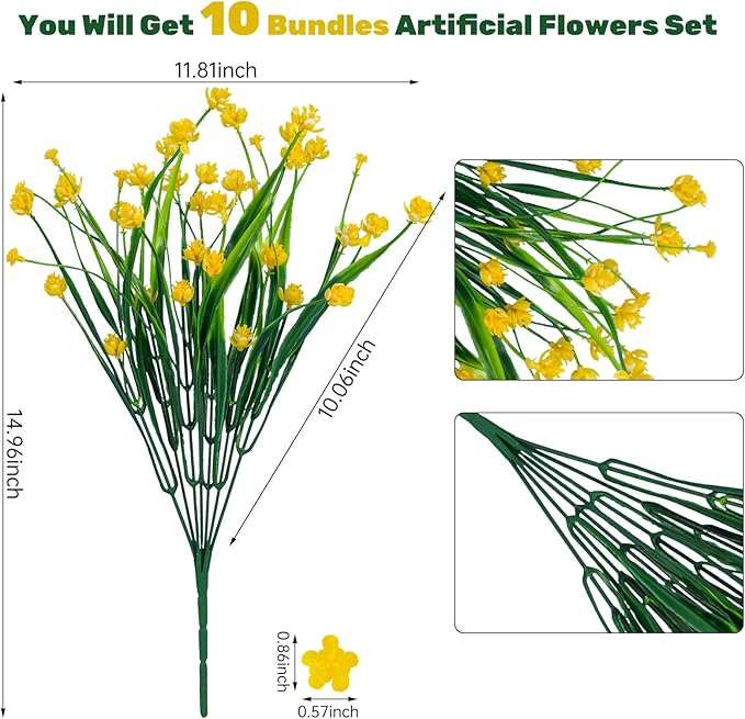 Lnoicy 10pcs Artificial Flowers,Fake Flowers Picks for Office Decorations Floral Arrangements DIY Wreath Holiday Tables Party Home Decor and Home Garden Decoration(Yellow)