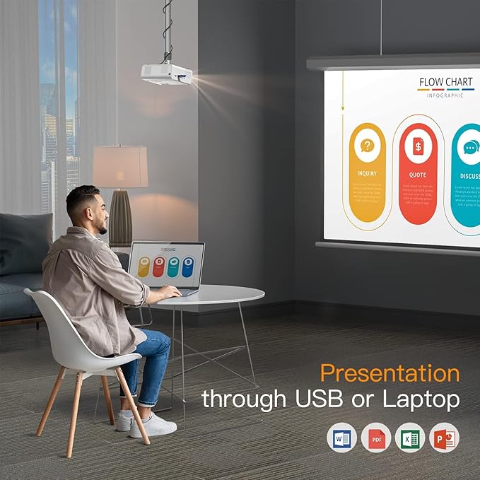1080P Projector with WiFi and Bluetooth, VOPLLS Outdoor Projectors with Electric Focus, Portable Movie Phone Wireless Gaming Wifi Proyector for Bedroom/Home/Celling