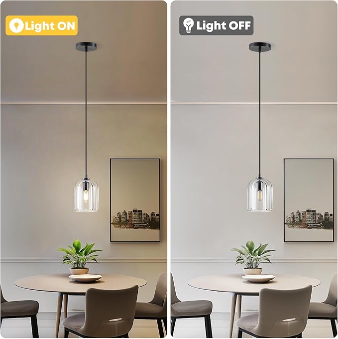 Pendant Light for Kitchen Island, Black Modern Crystal Glass Modern Pendant Lights, Dome Pendant Light in Kitchen Island, E12 Bulb Indoor Island Pendant Lights,for Dining Room,Living Room