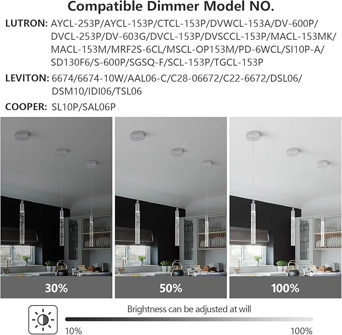 Modern Kitchen Island Pendant Light Dimmable LED Chrome Finish Mini Crystal Pendant Lighting Bedroom Bedside Table Small Pendant Lights（3-Pack）