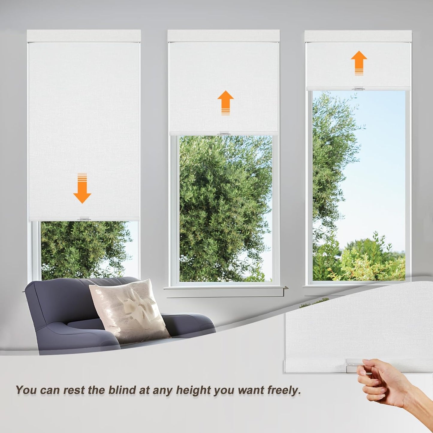 Persilux Blackout Roller Shades & Blinds Windows Shades Free-Stop Blackout Blinds with Jacquard Fabric,Cordless Blinds Pull Down Shades for Home, Easy to Install for Door/Office, White(29" W x 84" H)