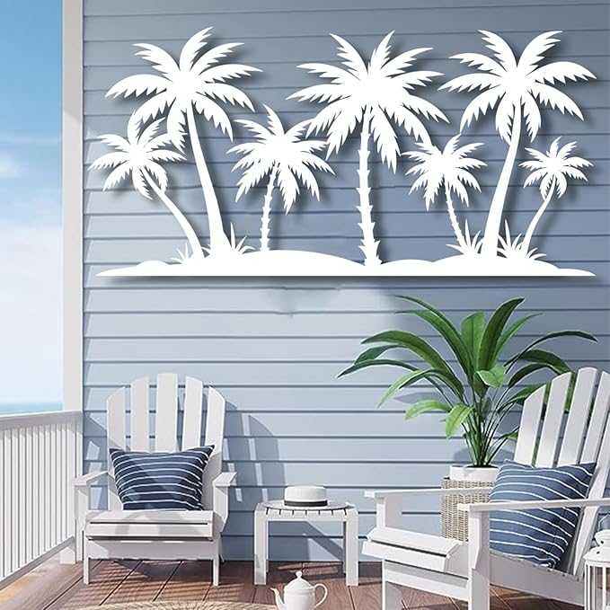 Metal Palm Tree Wall Decor,Metal Palm Tree,Palm Tree Metal Wall Art,Tropical Metal Wall Art,Beach Wall Decor,Coastal Metal Wall Art,Palm Tree Metal Wall Decor (style 2,white,53"L x 26"W/135 x 65cm)