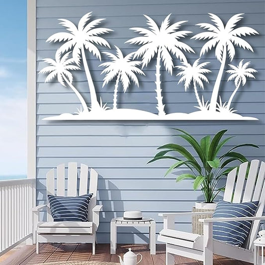 Metal Palm Tree Wall Decor,Metal Palm Tree,Palm Tree Metal Wall Art,Tropical Metal Wall Art,Beach Wall Decor,Coastal Metal Wall Art,Palm Tree Metal Wall Decor (style 2,white,53"L x 26"W/135 x 65cm)