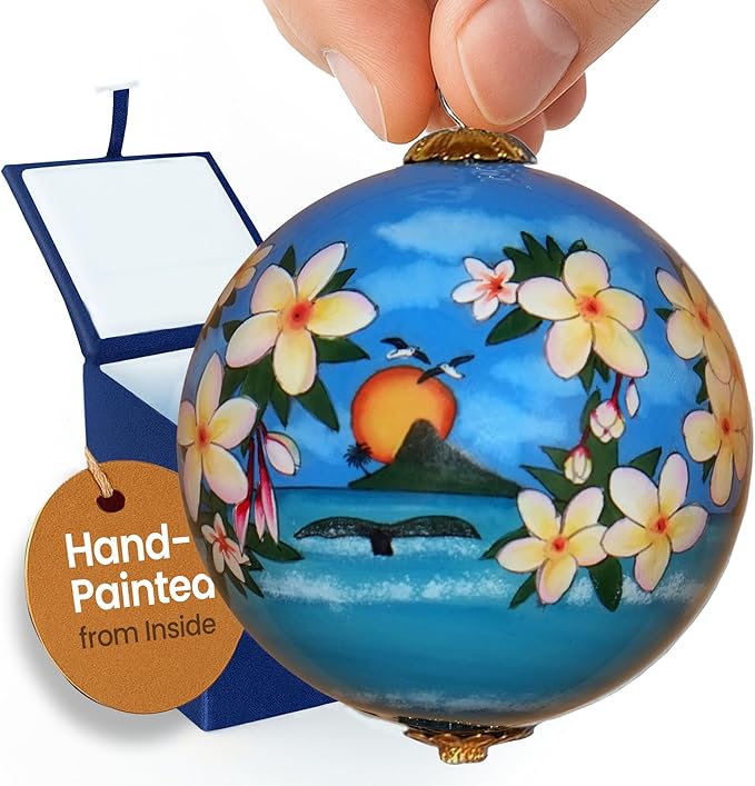 Christmas Colors Cornucopia Maui Ornament Hand-Painted Glass with Gift Box Collectible Keepsake CC/M