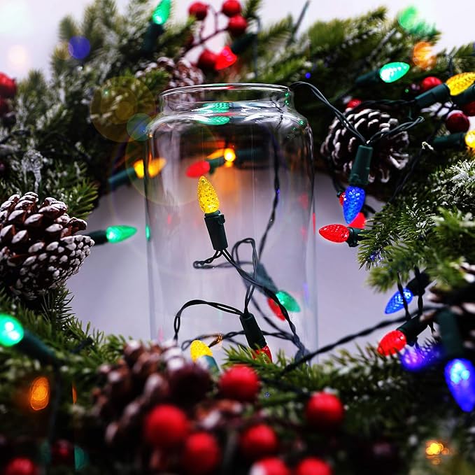 Battery Operated Christmas Lights - 18ft 50 LED C3 String Lights Xmas Lights Battery Powered Twinkle Lights for Indoor Outdoor Christmas Tree Wreath Party Decoration, Waterproof, Multicolor