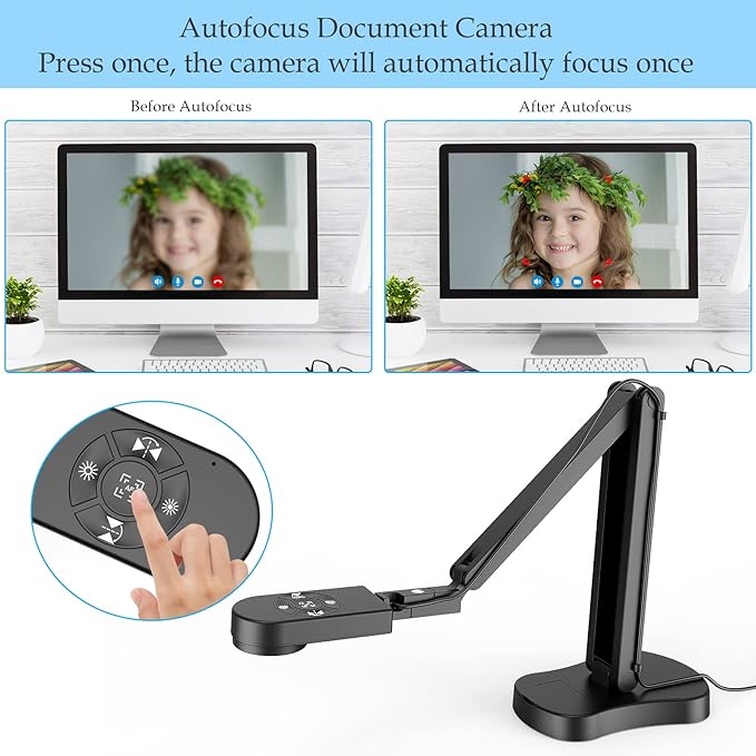 8MP USB Document Camera for Teachers and Classroom for A3 A4 Size with Dual Mic, 3-Level LED Light, Up and Down, Left and Right Image Inversion, for Distance Teaching & Learning