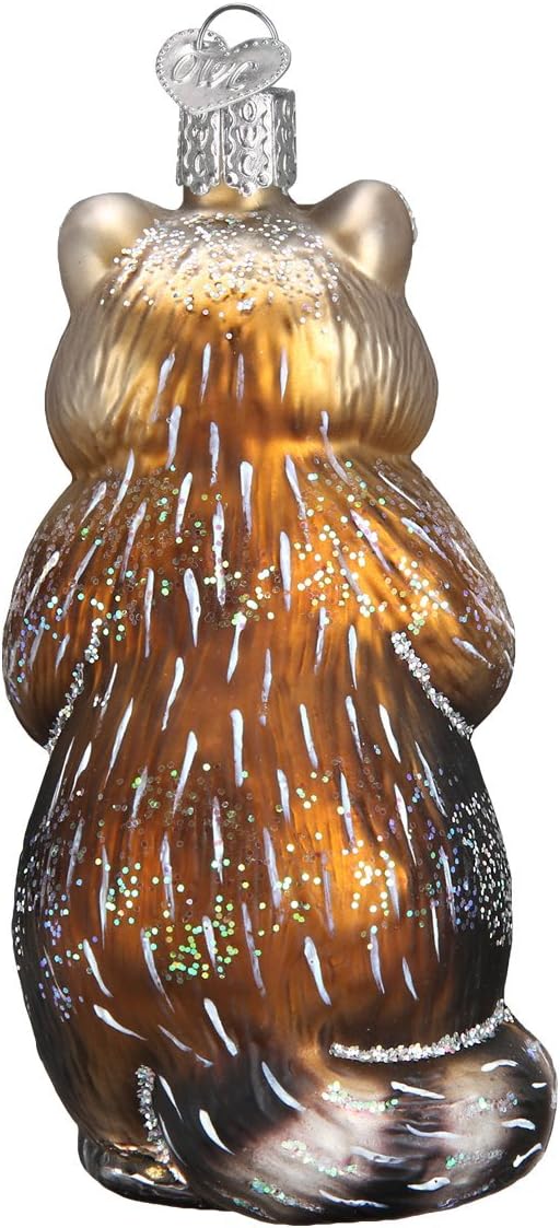Old World Christmas Raccoon Glass Blown Ornament for Christmas Tree, Handcrafted Holiday Decoration, Wildlife Animal Collection