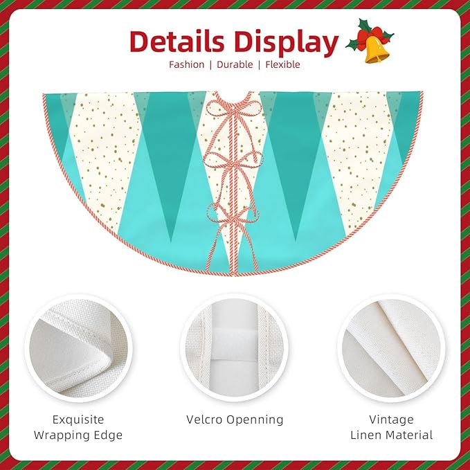 Faux Linen Christmas Tree Skirt, Mid Century Modern Argyle Xmas Tree Base Cover for Indoor Outdoor Holiday Party & Home Decoration 36"